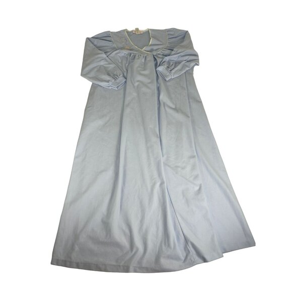 Vintage Vandemere Housecoat Robe Women M 12-14 Blue V-Neck Embroidered Full Zip - Picture 1 of 7